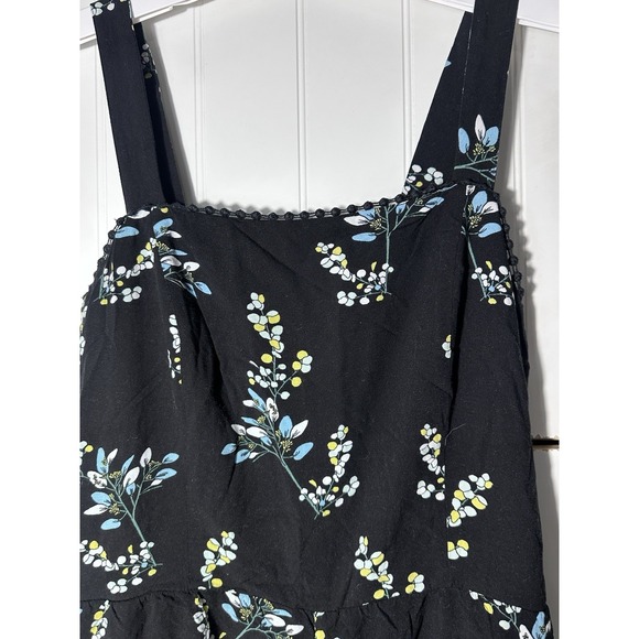 LOFT Floral Jumpsuit Womens Medium M Black Blue Yellow Wide Leg Smocked Summer - Picture 2 of 6